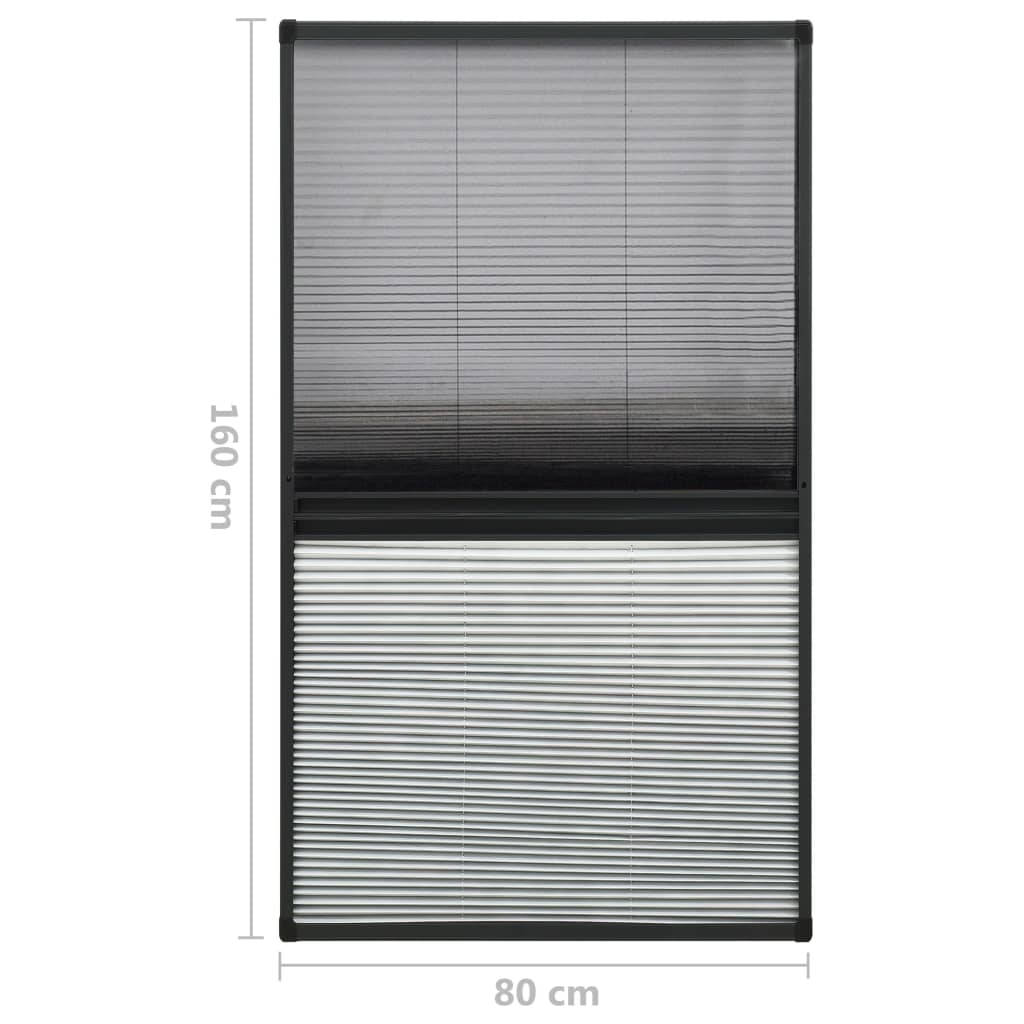 Pleated insect screen for windows, aluminium, 80x160 cm, with blind