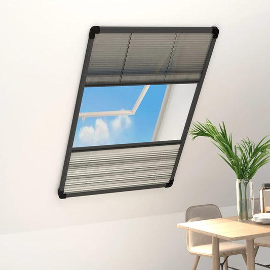 Pleated insect screen for windows, aluminium, 80x160 cm, with blind