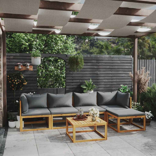 6-tlg. Garten-Lounge-Set mit Auflagen Massivholz Akazie