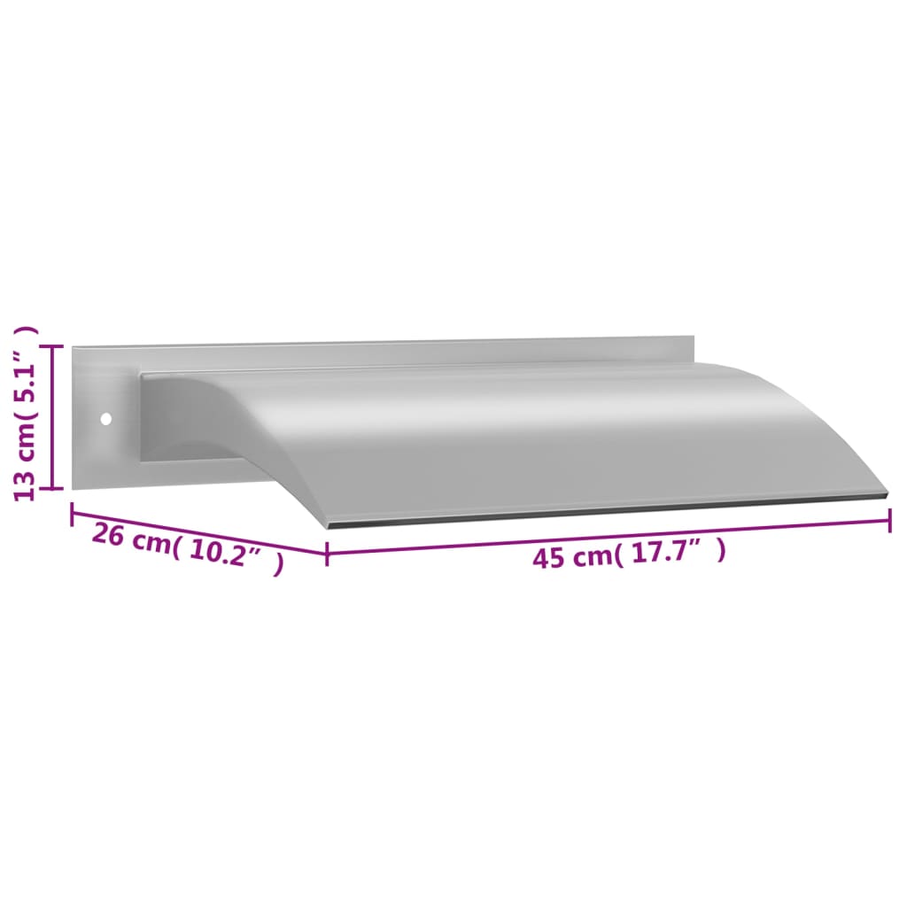 Cascade de piscine argentée 45x26x13 cm en acier inoxydable