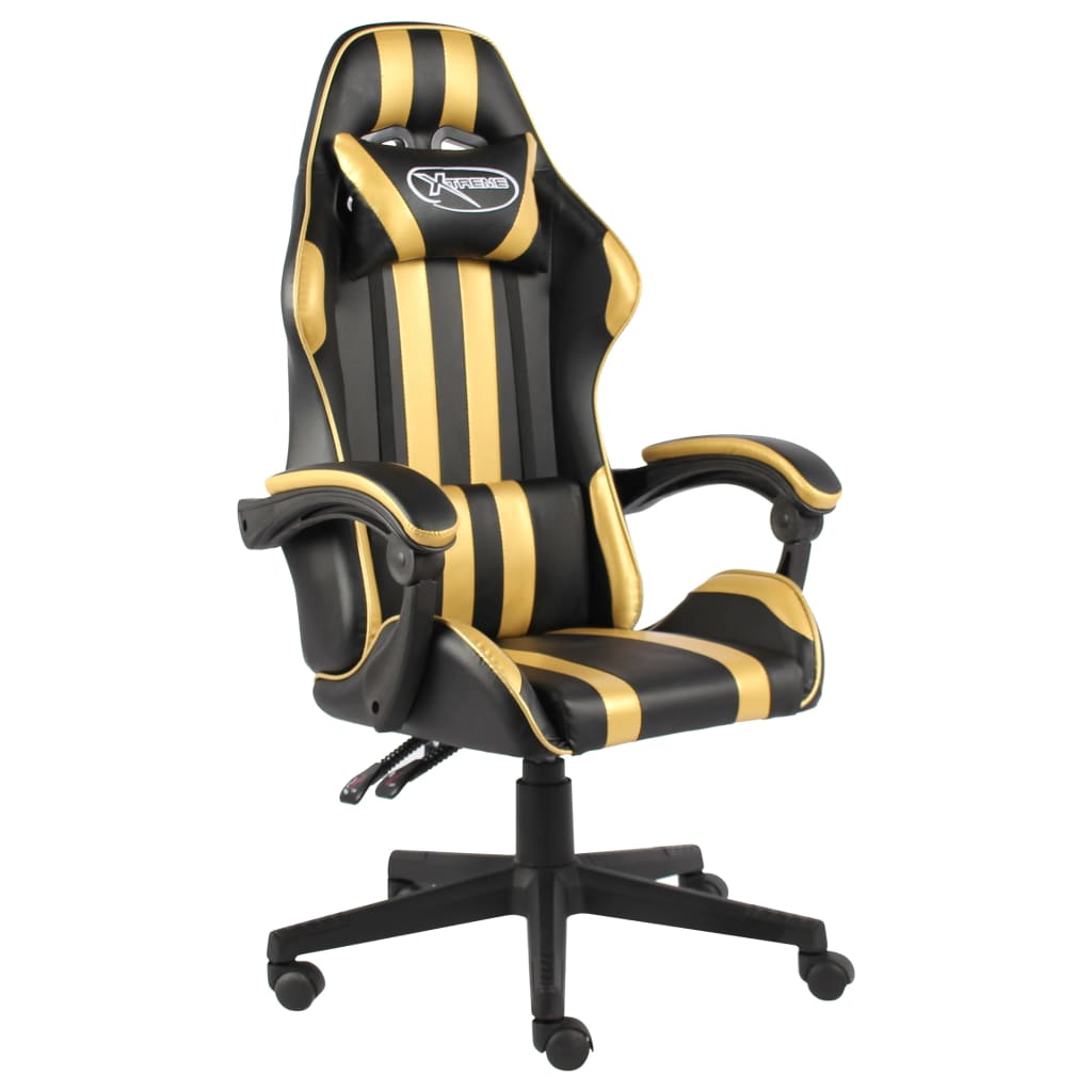 Chaise gamer en simili cuir noir et doré