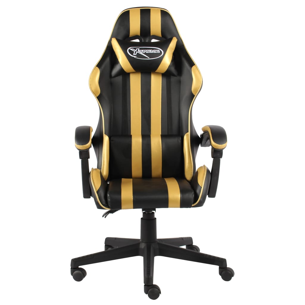 Chaise gamer en simili cuir noir et doré