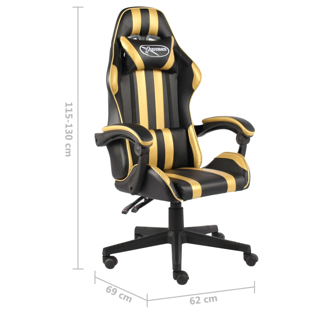 Chaise gamer en simili cuir noir et doré