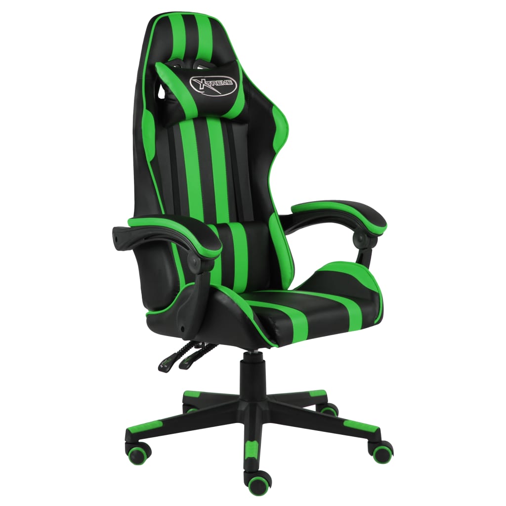 Chaise gaming simili cuir noir et vert