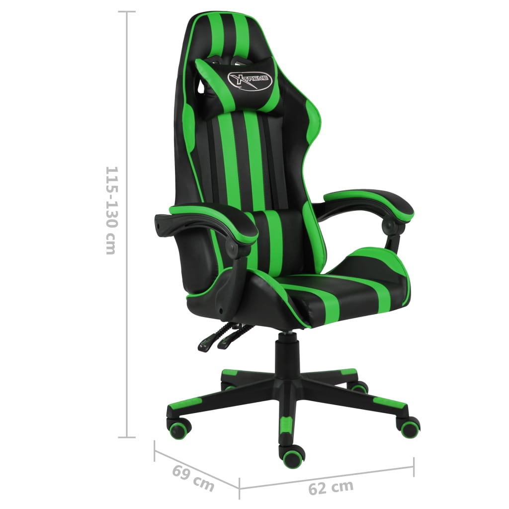 Chaise gaming simili cuir noir et vert