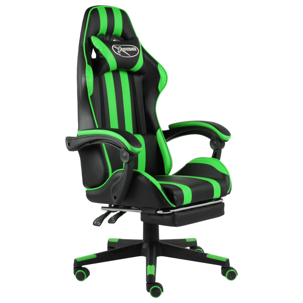 Gaming Chair with Footrest Black and Green Faux Leather
