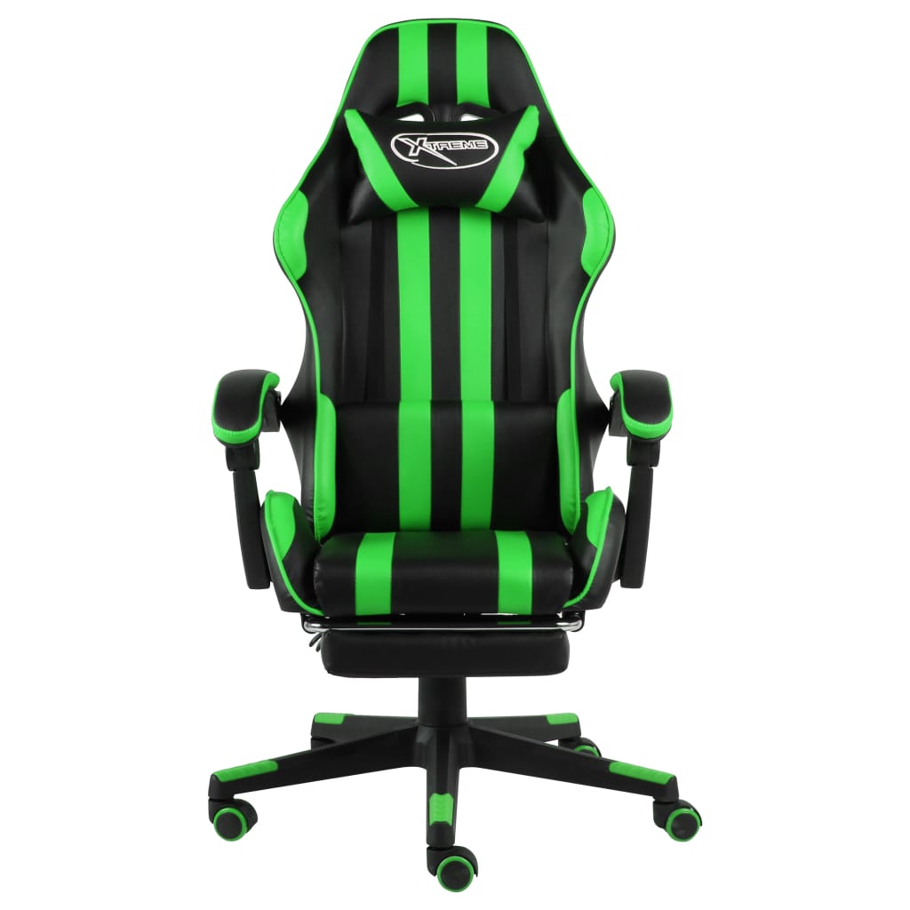 Gaming Chair with Footrest Black and Green Faux Leather