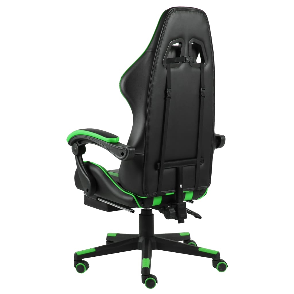 Gaming Chair with Footrest Black and Green Faux Leather
