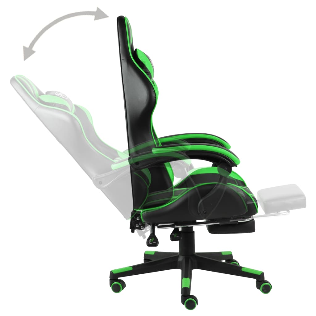Gaming Chair with Footrest Black and Green Faux Leather
