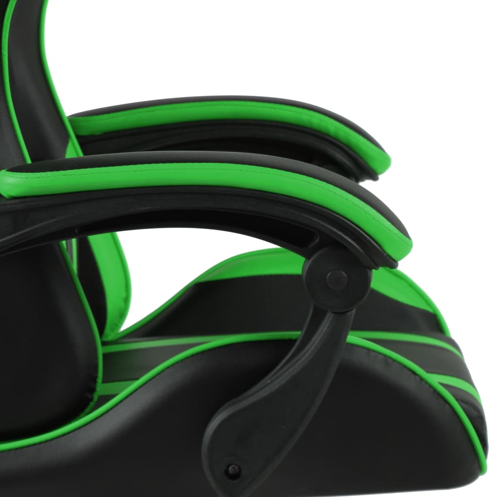 Gaming Chair with Footrest Black and Green Faux Leather