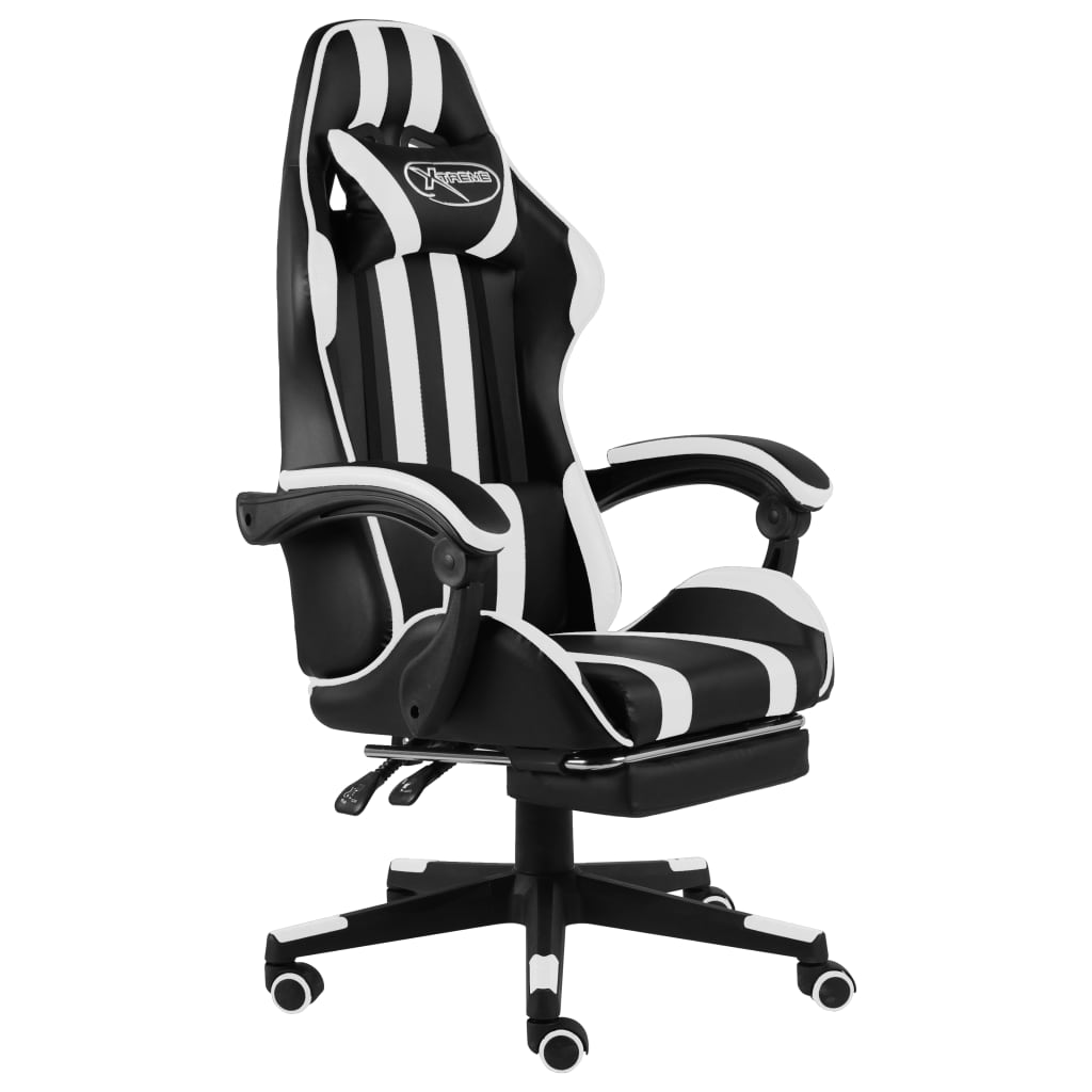 Gaming Chair with Footrest Black and White Faux Leather