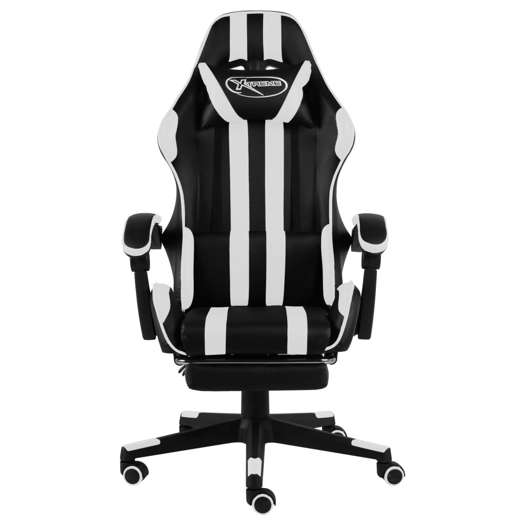 Gaming Chair with Footrest Black and White Faux Leather
