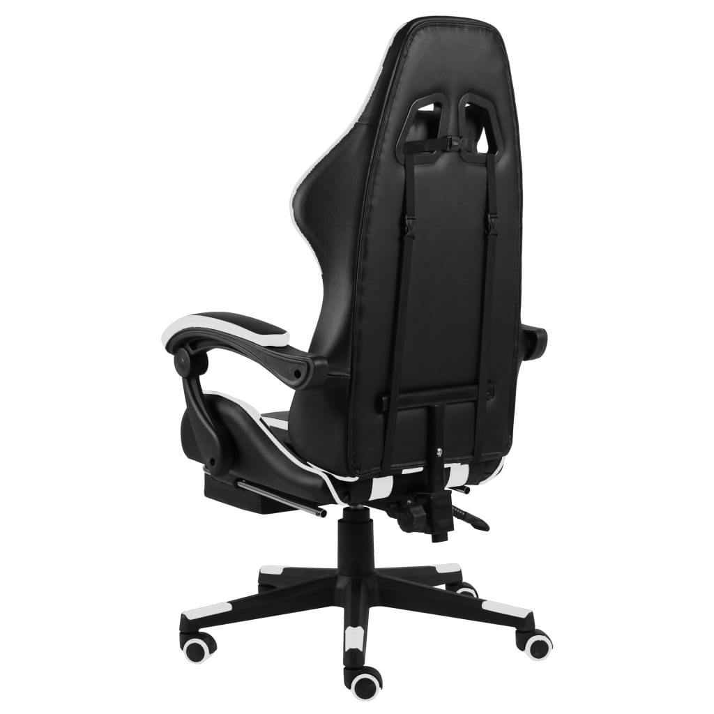 Gaming Chair with Footrest Black and White Faux Leather
