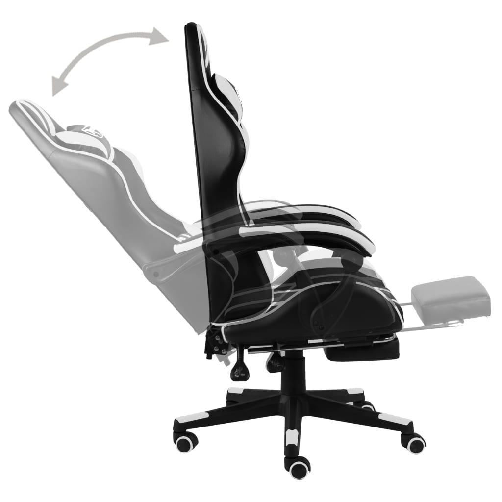 Gaming Chair with Footrest Black and White Faux Leather