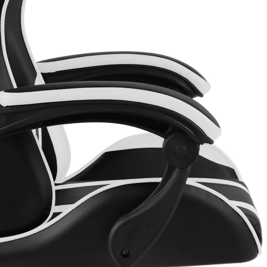 Gaming Chair with Footrest Black and White Faux Leather