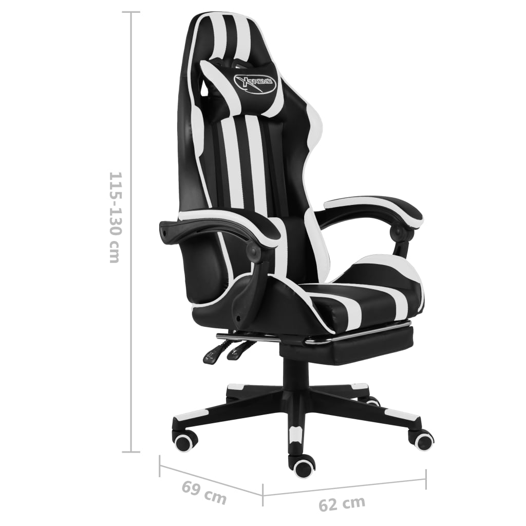 Gaming Chair with Footrest Black and White Faux Leather