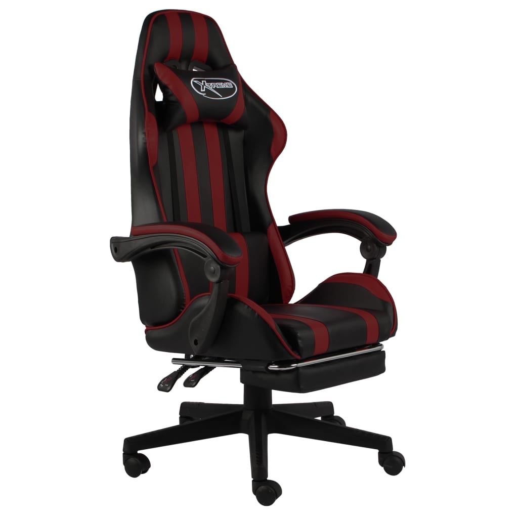 Fauteuil de gaming avec repose-pieds en similicuir noir et bordeaux