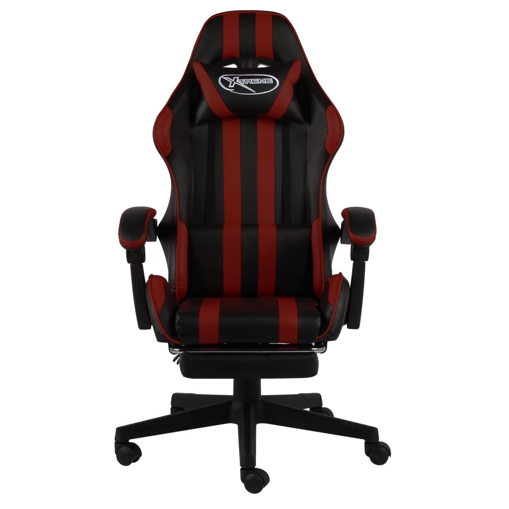 Fauteuil de gaming avec repose-pieds en similicuir noir et bordeaux
