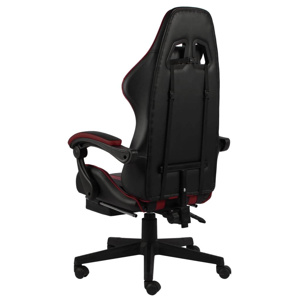 Fauteuil de gaming avec repose-pieds en similicuir noir et bordeaux