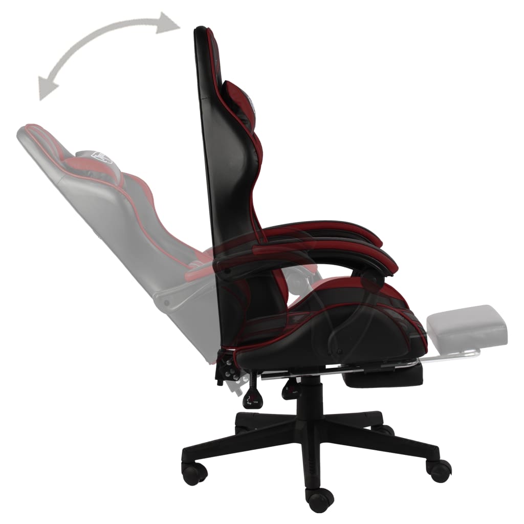 Fauteuil de gaming avec repose-pieds en similicuir noir et bordeaux