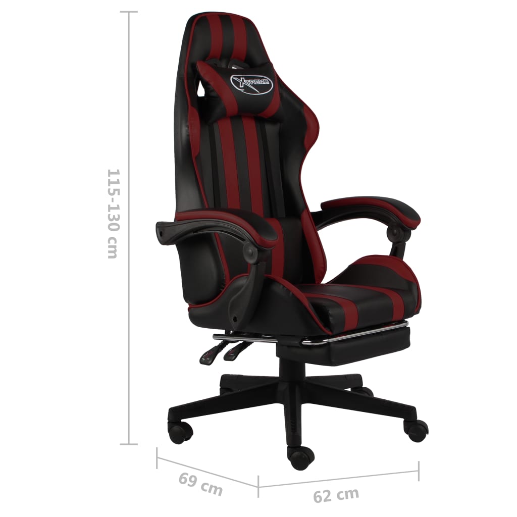 Fauteuil de gaming avec repose-pieds en similicuir noir et bordeaux