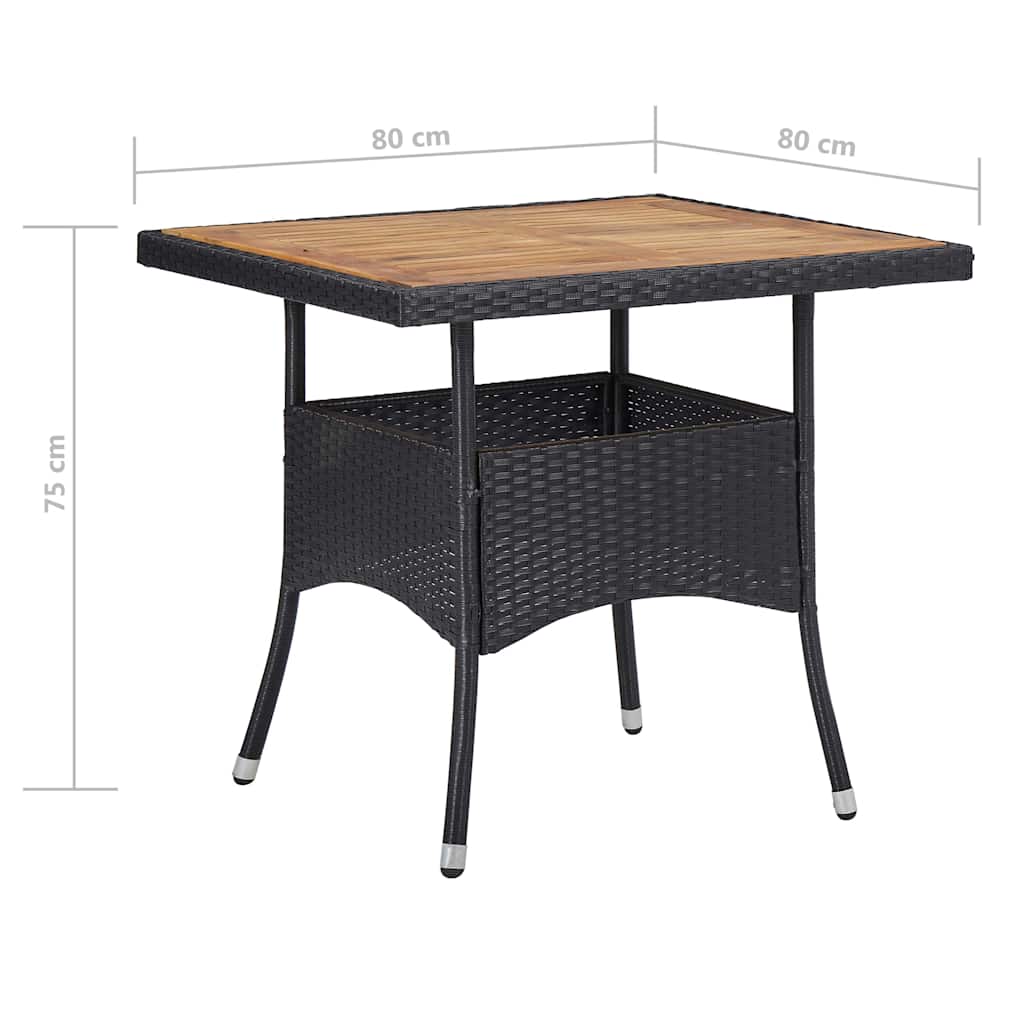 5-tlg. Garten-Essgruppe Poly Rattan und Akazienholz Schwarz