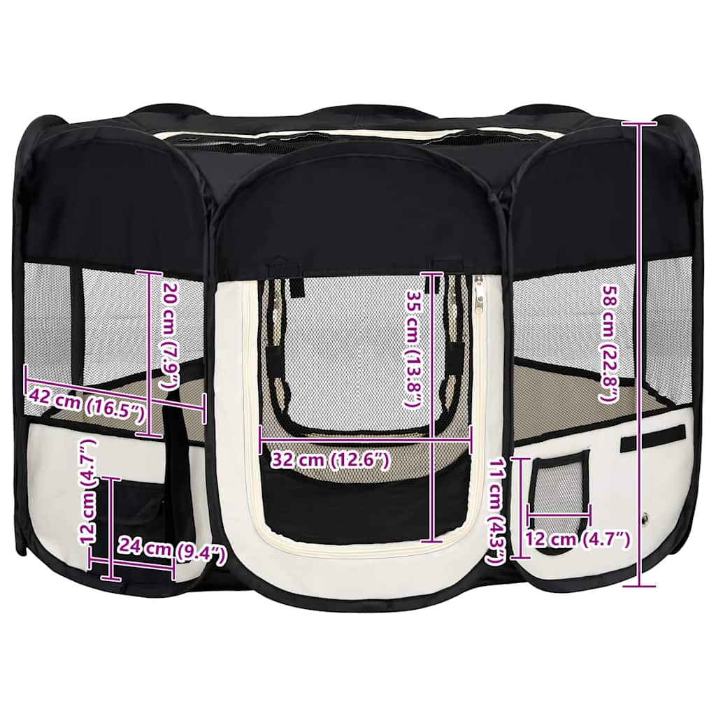 Faltbarer Welpenlaufstall mit Tragetasche Schwarz 110x110x58 cm