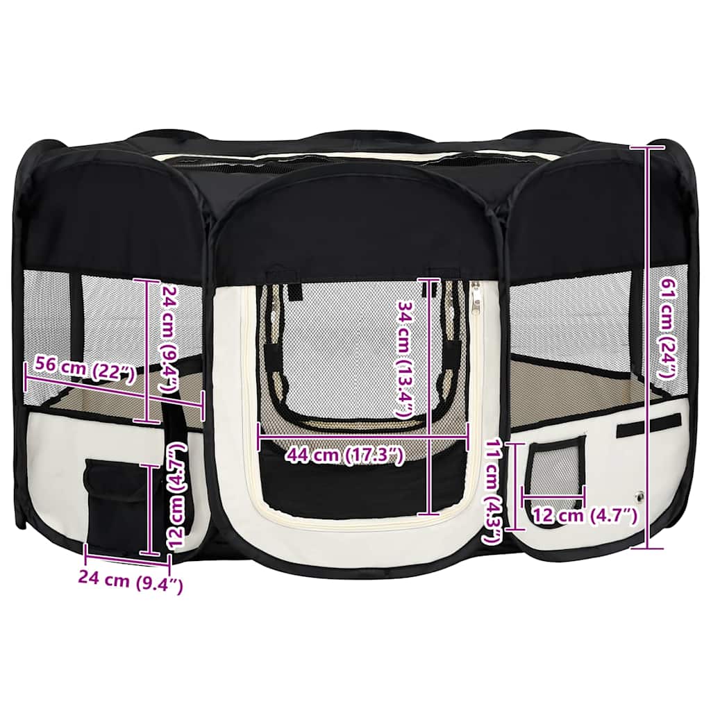 Faltbarer Welpenlaufstall mit Tragetasche Schwarz 145x145x61 cm