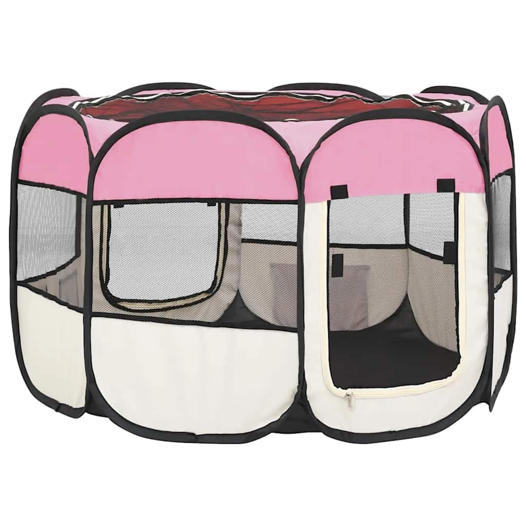 Faltbarer Welpenlaufstall mit Tragetasche Rosa 90x90x58 cm