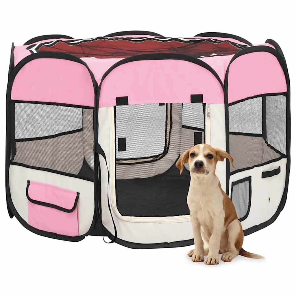 Faltbarer Welpenlaufstall mit Tragetasche Rosa 90x90x58 cm