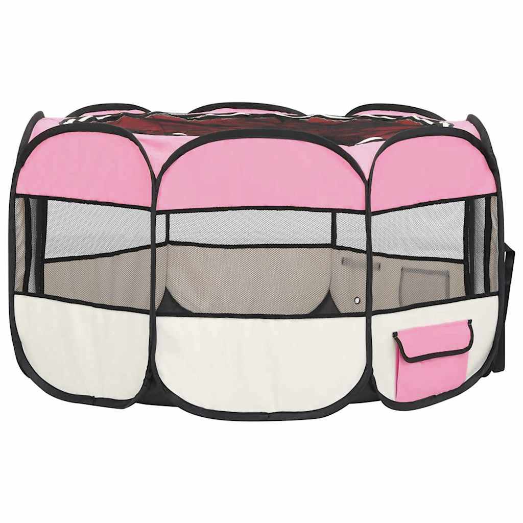 Faltbarer Welpenlaufstall mit Tragetasche Rosa 110x110x58 cm