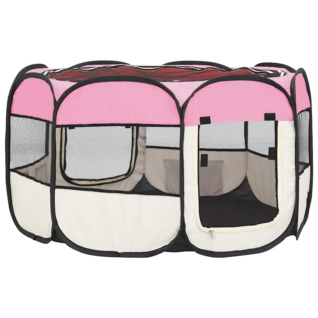 Faltbarer Welpenlaufstall mit Tragetasche Rosa 110x110x58 cm
