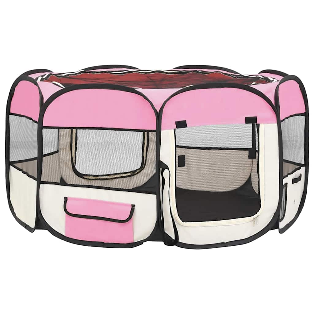 Faltbarer Welpenlaufstall mit Tragetasche Rosa 125x125x61 cm