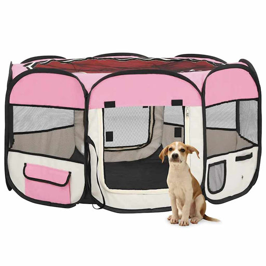 Faltbarer Welpenlaufstall mit Tragetasche Rosa 125x125x61 cm