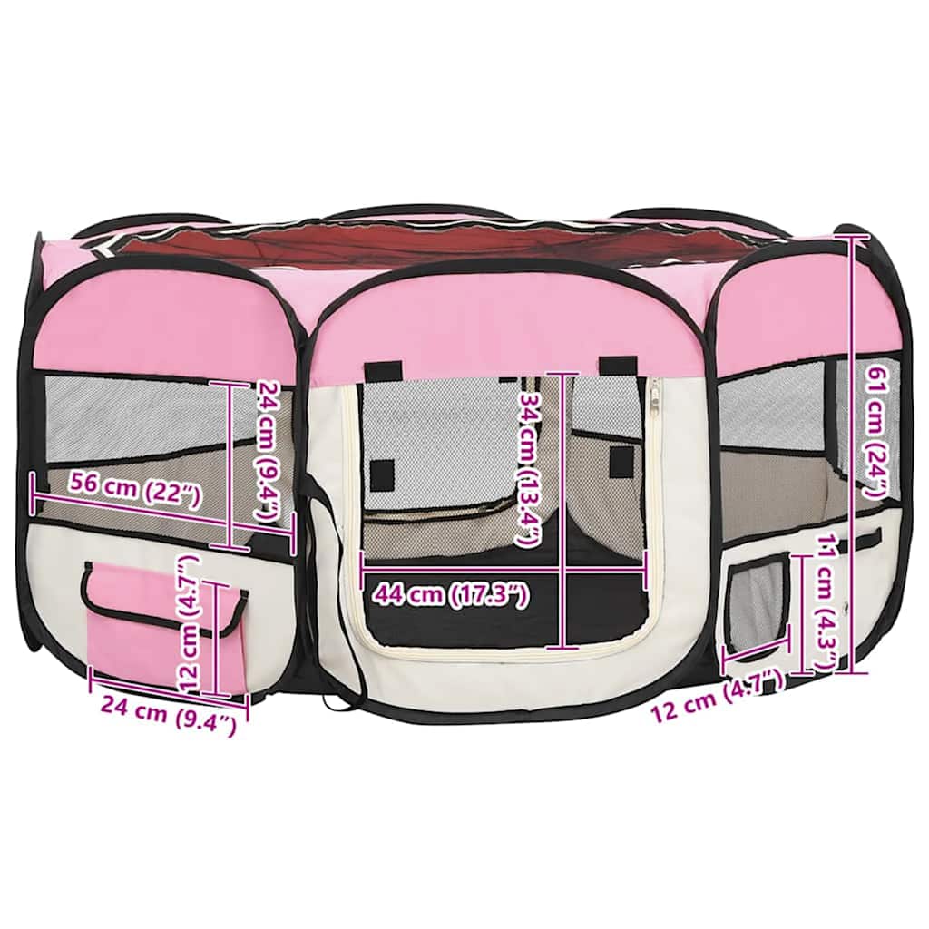 Faltbarer Welpenlaufstall mit Tragetasche Rosa 145x145x61 cm
