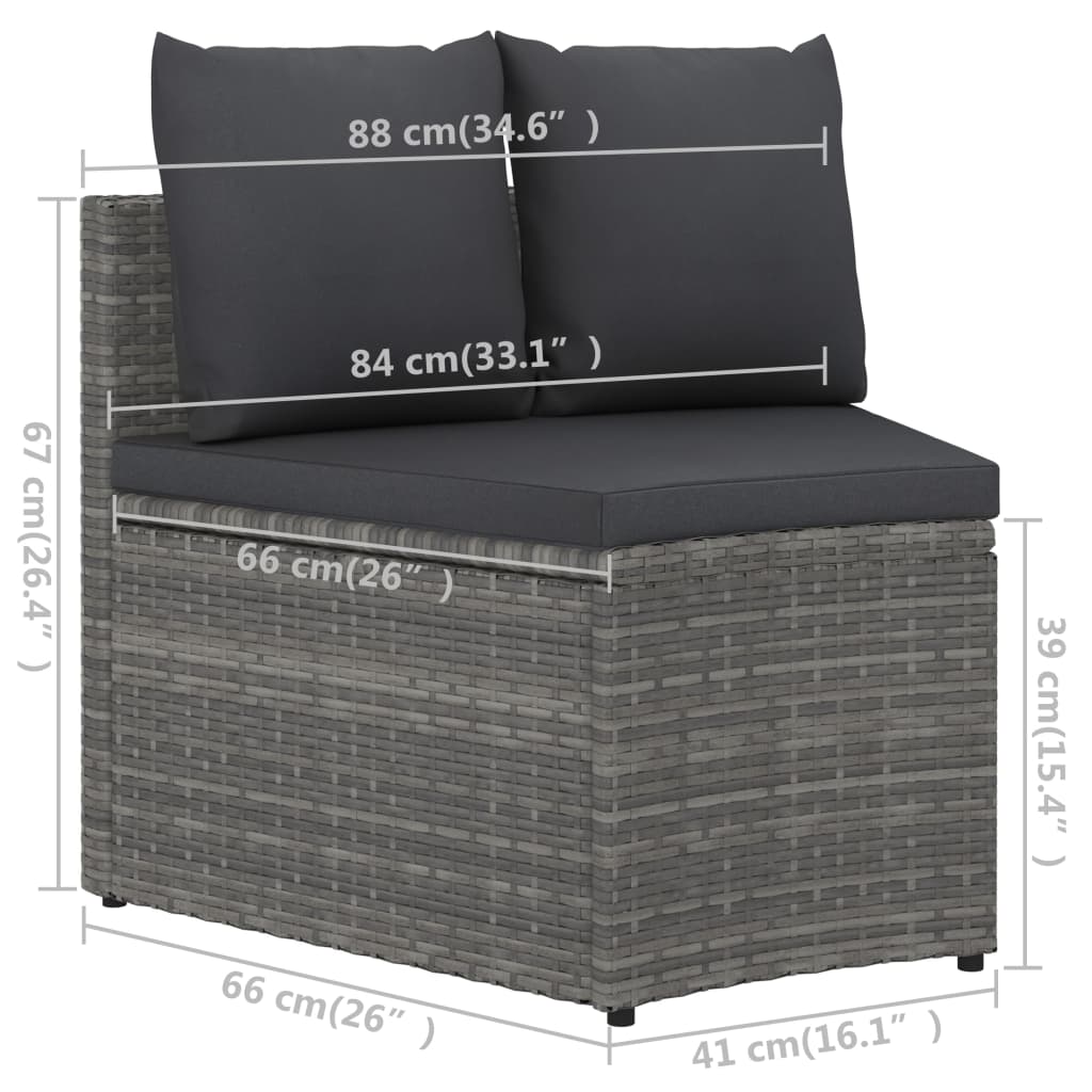 7-tlg. Garten-Sofagarnitur mit Auflagen Poly Rattan Grau