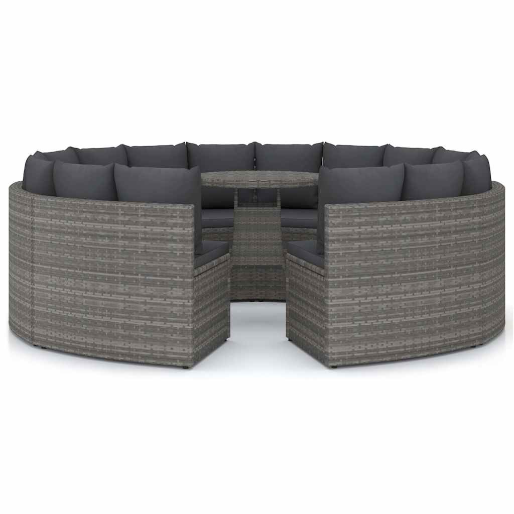 9-tlg. Garten-Sofagarnitur mit Auflagen Poly Rattan Grau