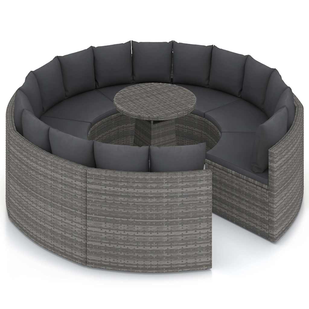 9-tlg. Garten-Sofagarnitur mit Auflagen Poly Rattan Grau