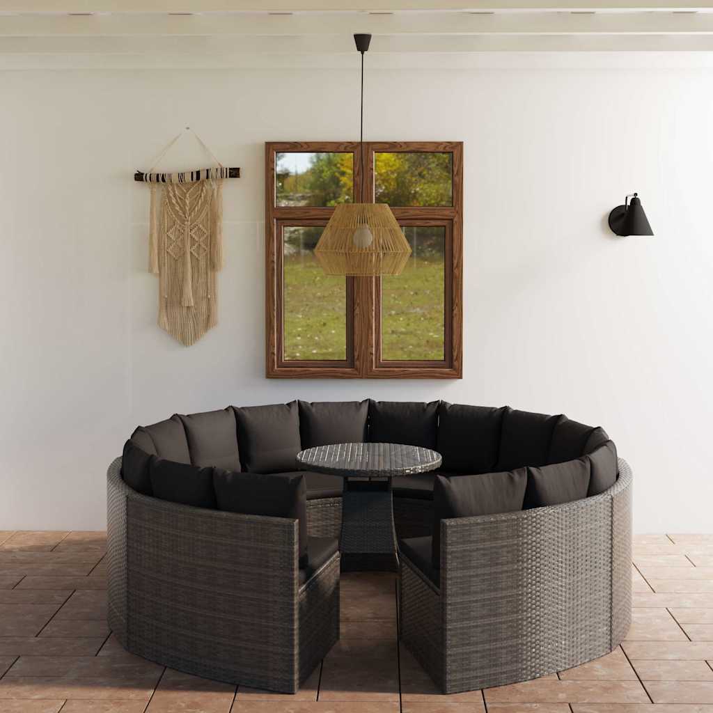 9-tlg. Garten-Sofagarnitur mit Auflagen Poly Rattan Grau