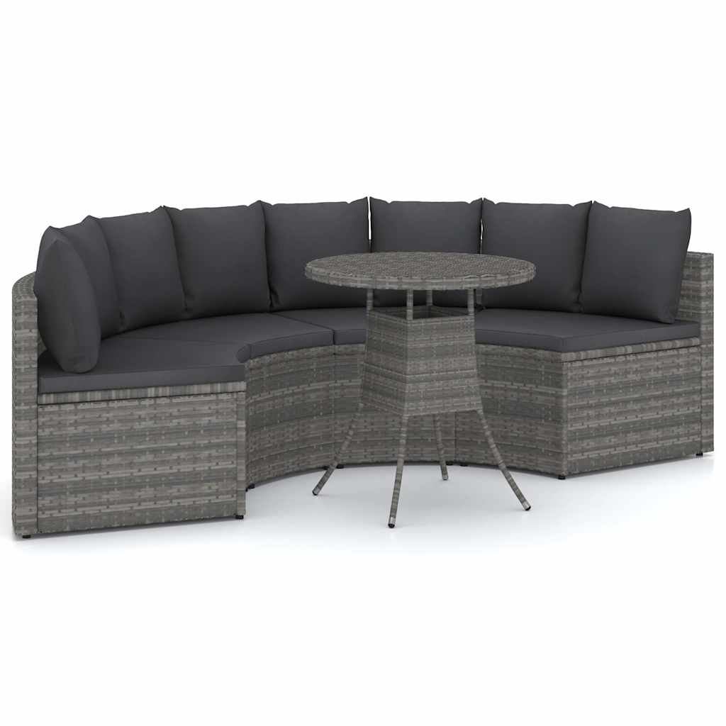 5-tlg. Garten-Sofagarnitur mit Auflagen Poly Rattan Grau