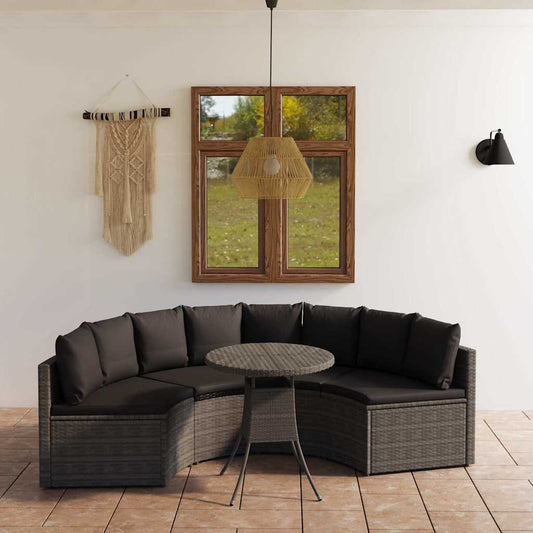 5-tlg. Garten-Sofagarnitur mit Auflagen Poly Rattan Grau