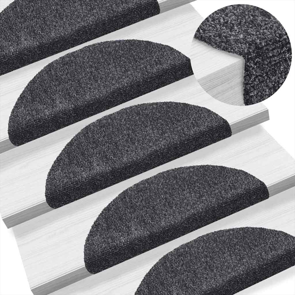 Tapis de marches auto-adhésifs 5 pcs. 56x17x3 cm gris foncé demi-rond