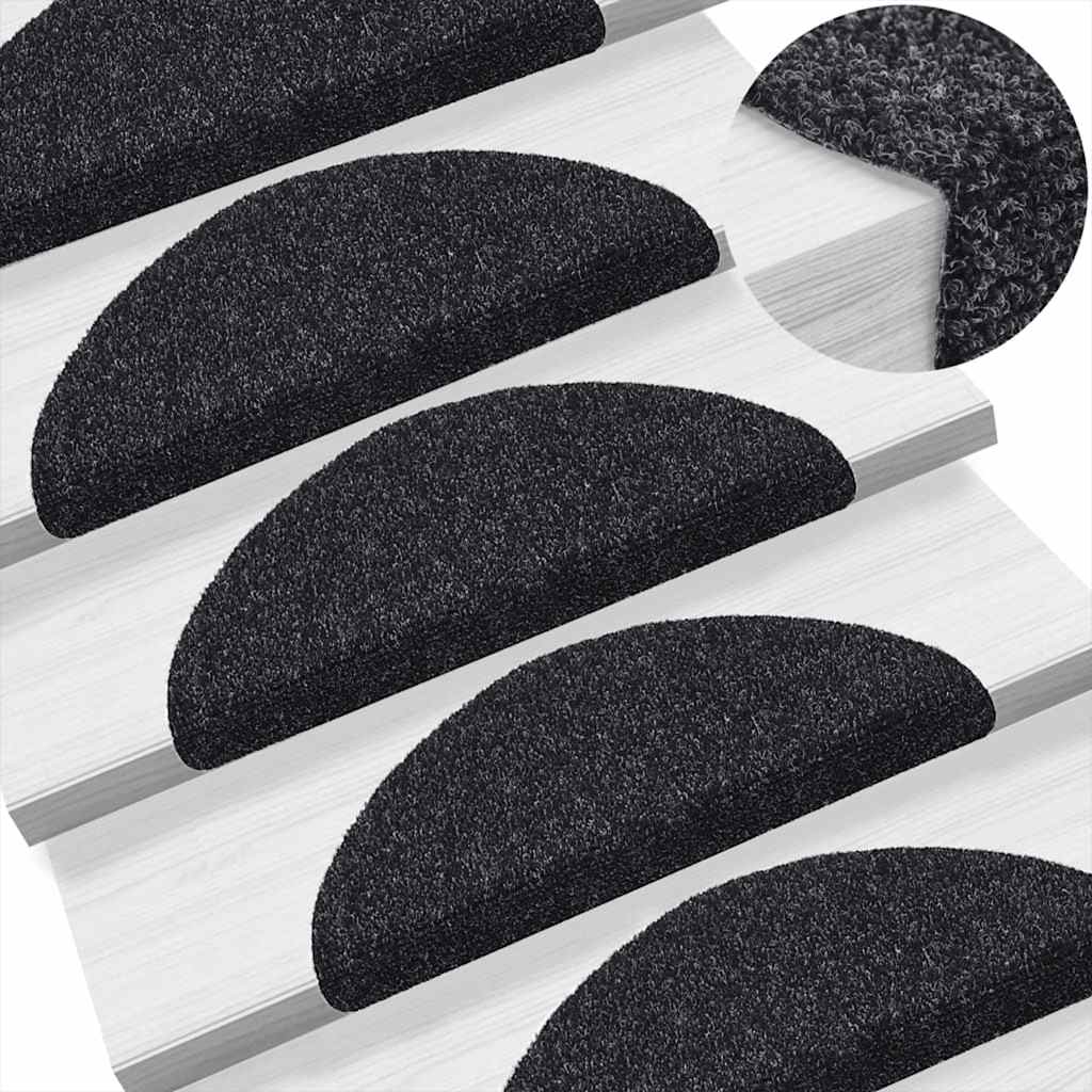 Tapis de marches autocollants 5 p. 56x17x3 cm Noir Semi-circulaire
