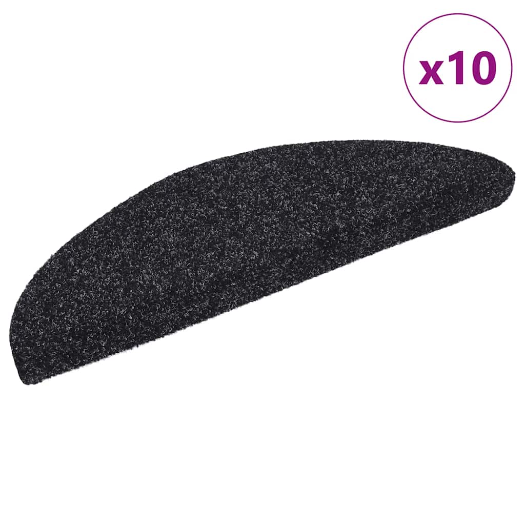 Stair Treads Self-Adhesive 10 Pcs. 56x17x3 cm Black Semi-Circular