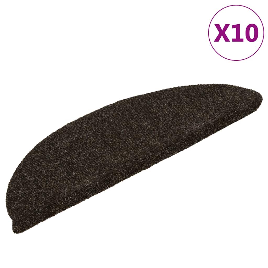 Marches d'escalier auto-adhésives 10 pièces 56x17x3 cm marron foncé semi-circulaire