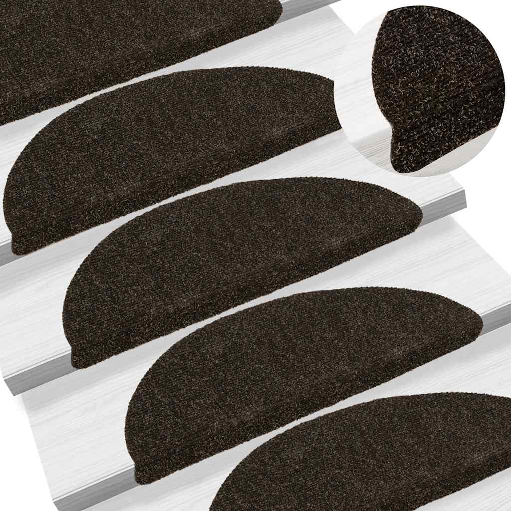 Marches d'escalier auto-adhésives 10 pièces 56x17x3 cm marron foncé semi-circulaire