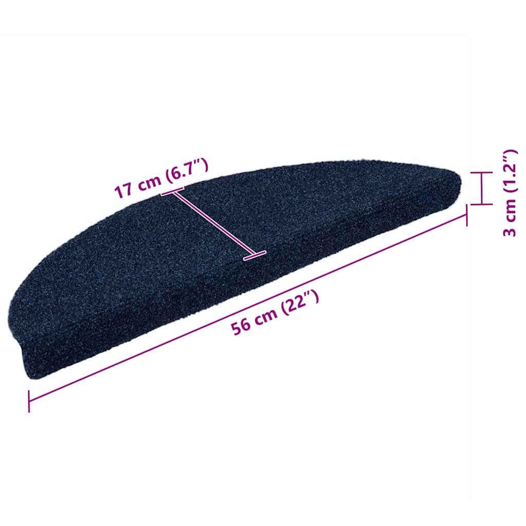 Marches d'escalier auto-adhésives 10 p. 56x17x3 cm bleu marine demi-rondes
