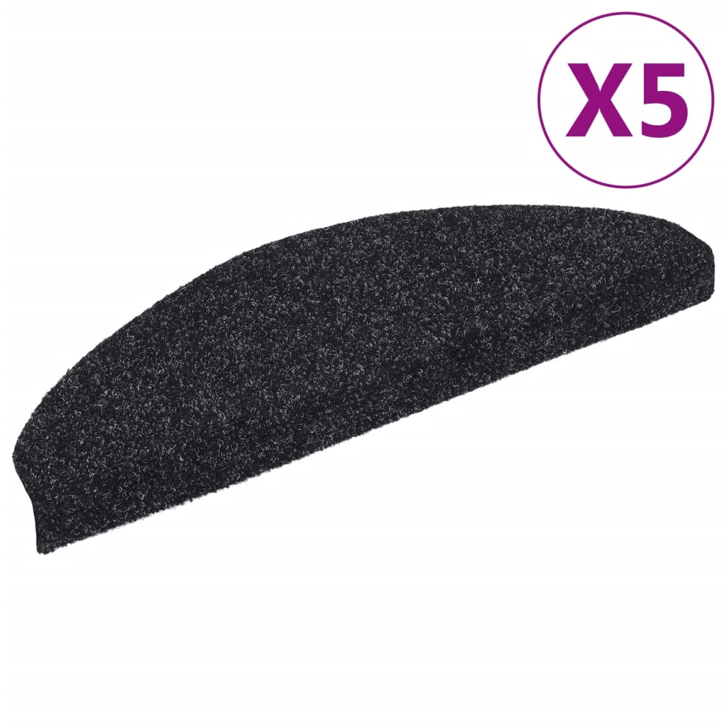 Stair Mats Self-Adhesive 5 Pcs. 65x21x4 cm Black Semi-Circular Large