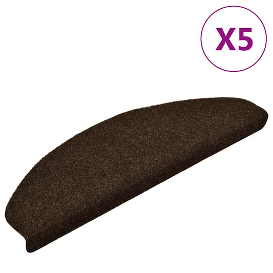 Tapis de marches autocollants 5 pièces 65x21x4 cm marron semi-circulaire grand