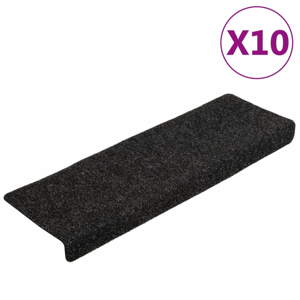 Tapis de marches auto-adhésifs 10 pcs. 65x21x4 cm Noir Bord rectangulaire